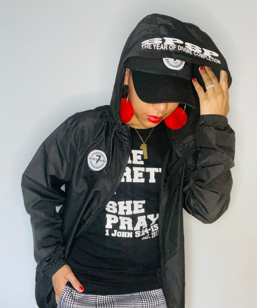 🖤She Pretty+She Pray7yr Anniversary Windbreaker (Please allow 3 to 5 business days due to the intricate details of designing, printing, pressing, and sewing-However, items may ship sooner)